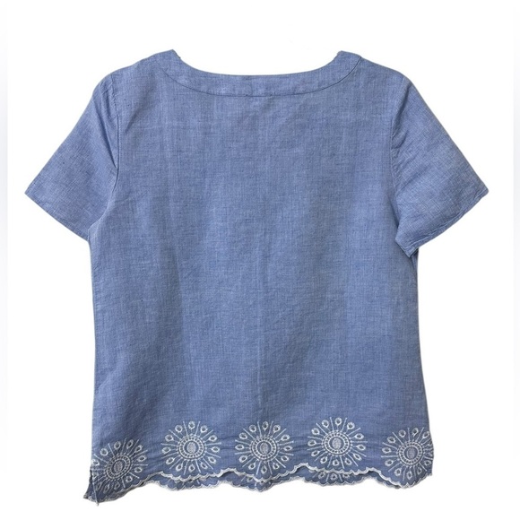 Talbots Chambray Linen Embroidered Blouse - Picture 2 of 8